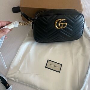 Gucci Black and Gold Chevron Crossbody Bag